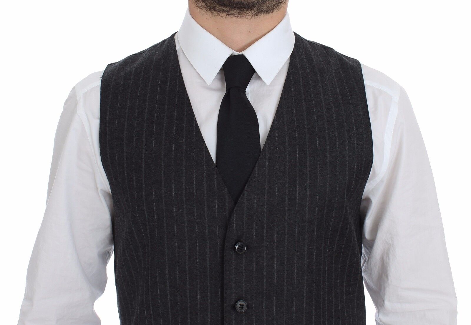 Dolce & Gabbana Grey Striped Wool Logo Gilet Vest