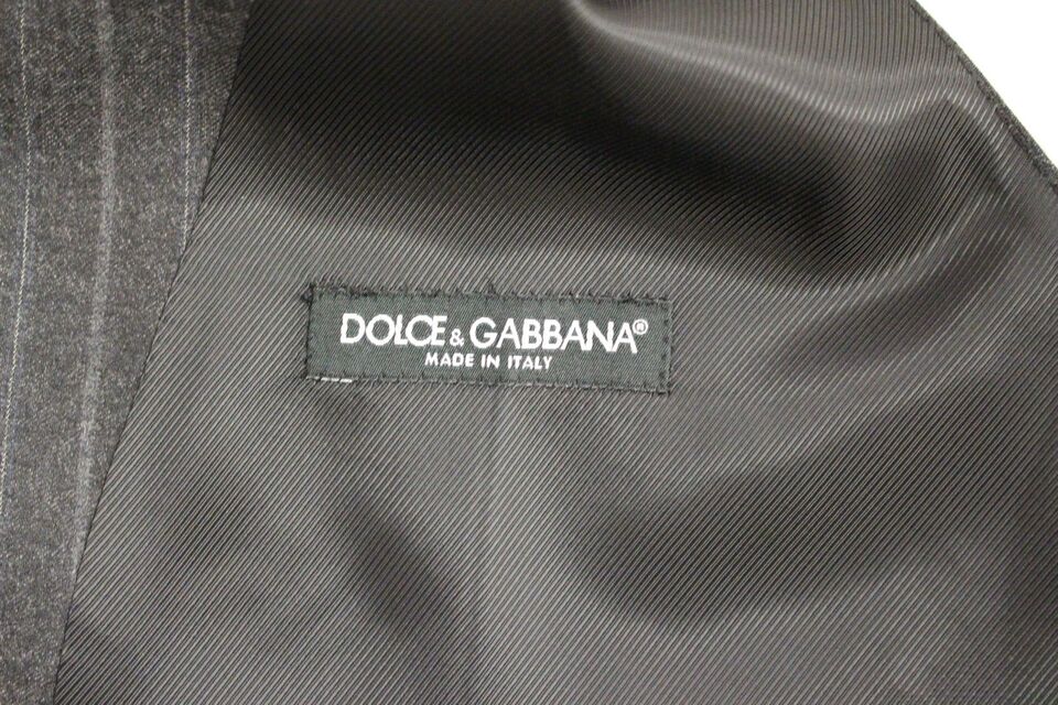 Dolce & Gabbana Grey Striped Wool Logo Gilet Vest
