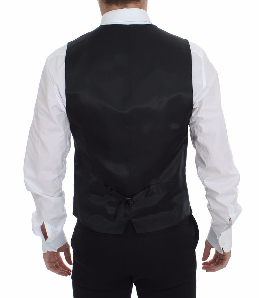 Dolce & Gabbana Grey Striped Wool Logo Gilet Vest