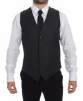 Dolce & Gabbana Grey Striped Wool Logo Gilet Vest