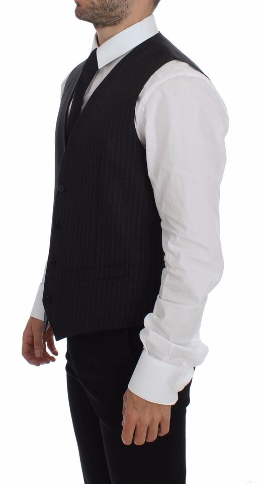 Dolce & Gabbana Gray Striped Wool Vest Logo Vest Gilet Vests