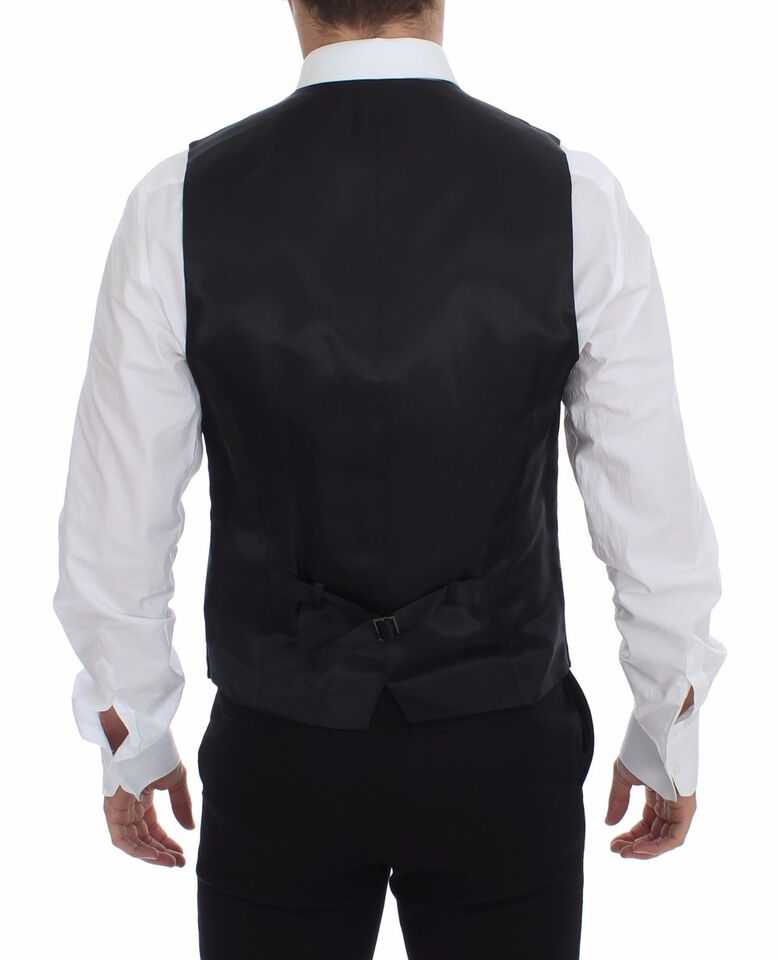 Dolce & Gabbana Gray Striped Wool Vest Logo Vest Gilet Vests