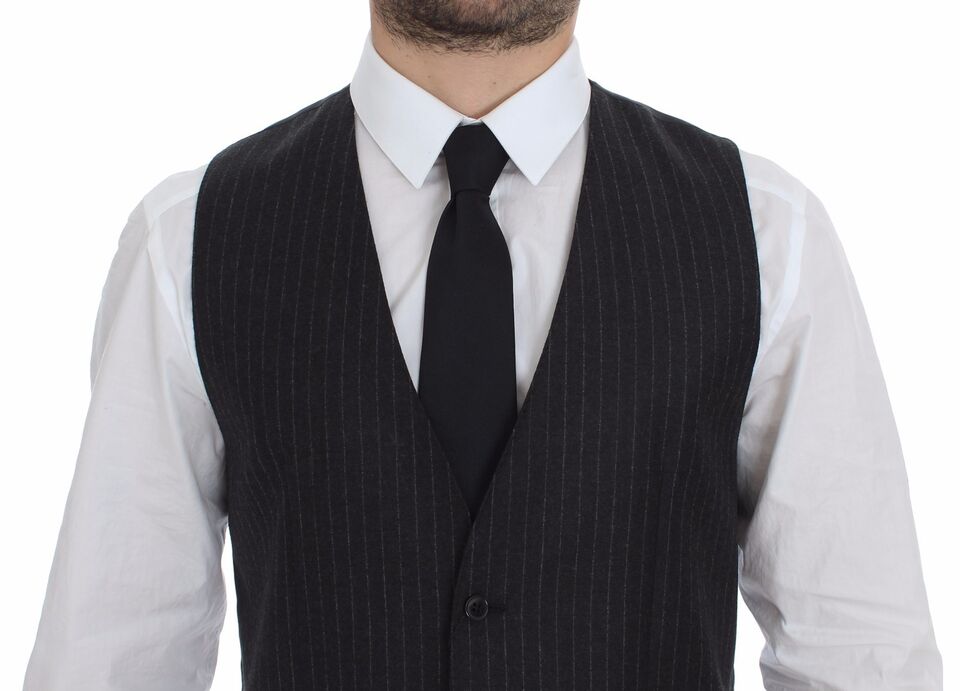 Dolce & Gabbana Gray Striped Wool Vest Logo Vest Gilet Vests