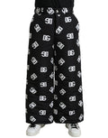 Dolce & Gabbana Schwarze Logo DG Print Hose mit weitem Bein