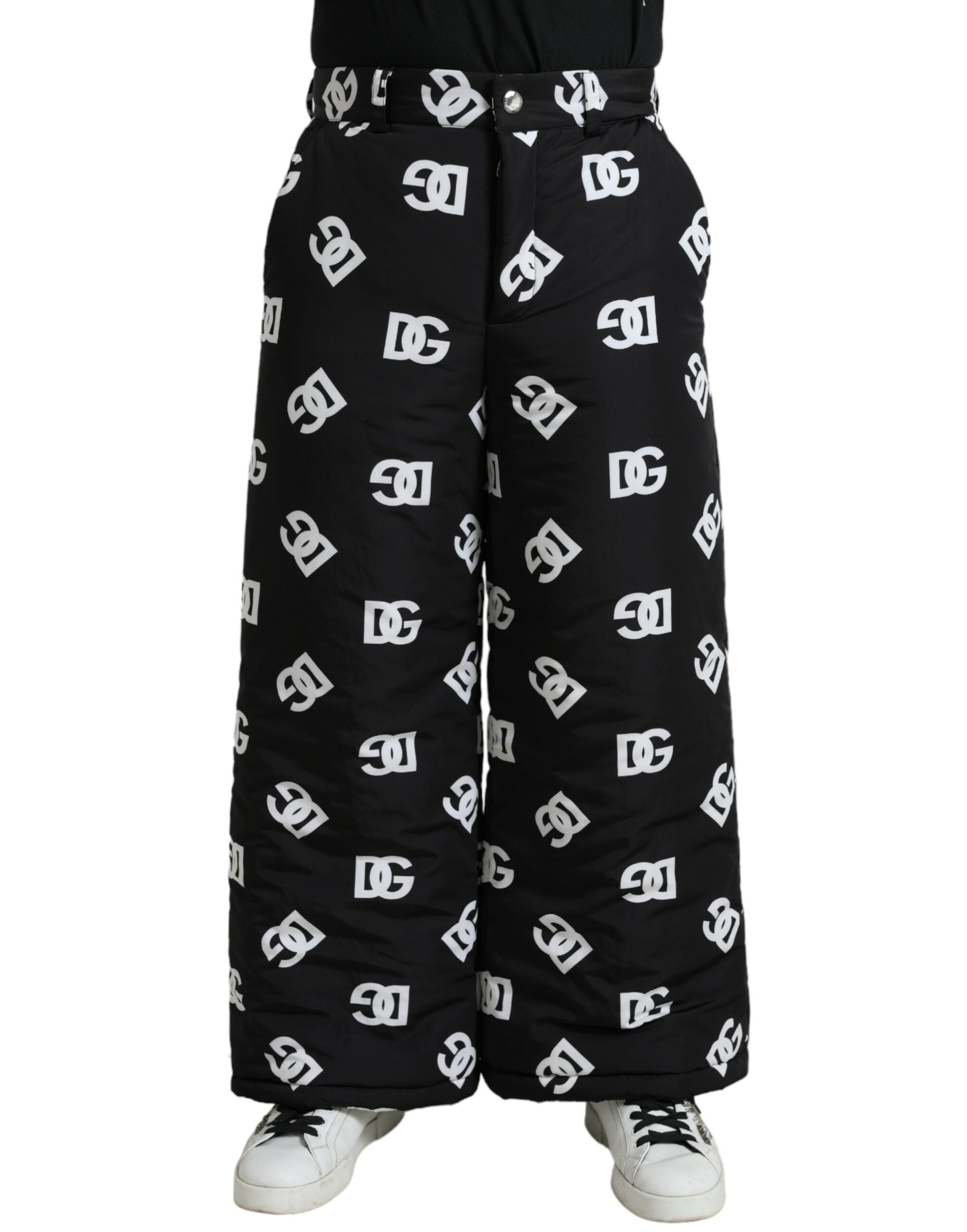 Dolce & Gabbana Schwarze Logo DG Print Hose mit weitem Bein