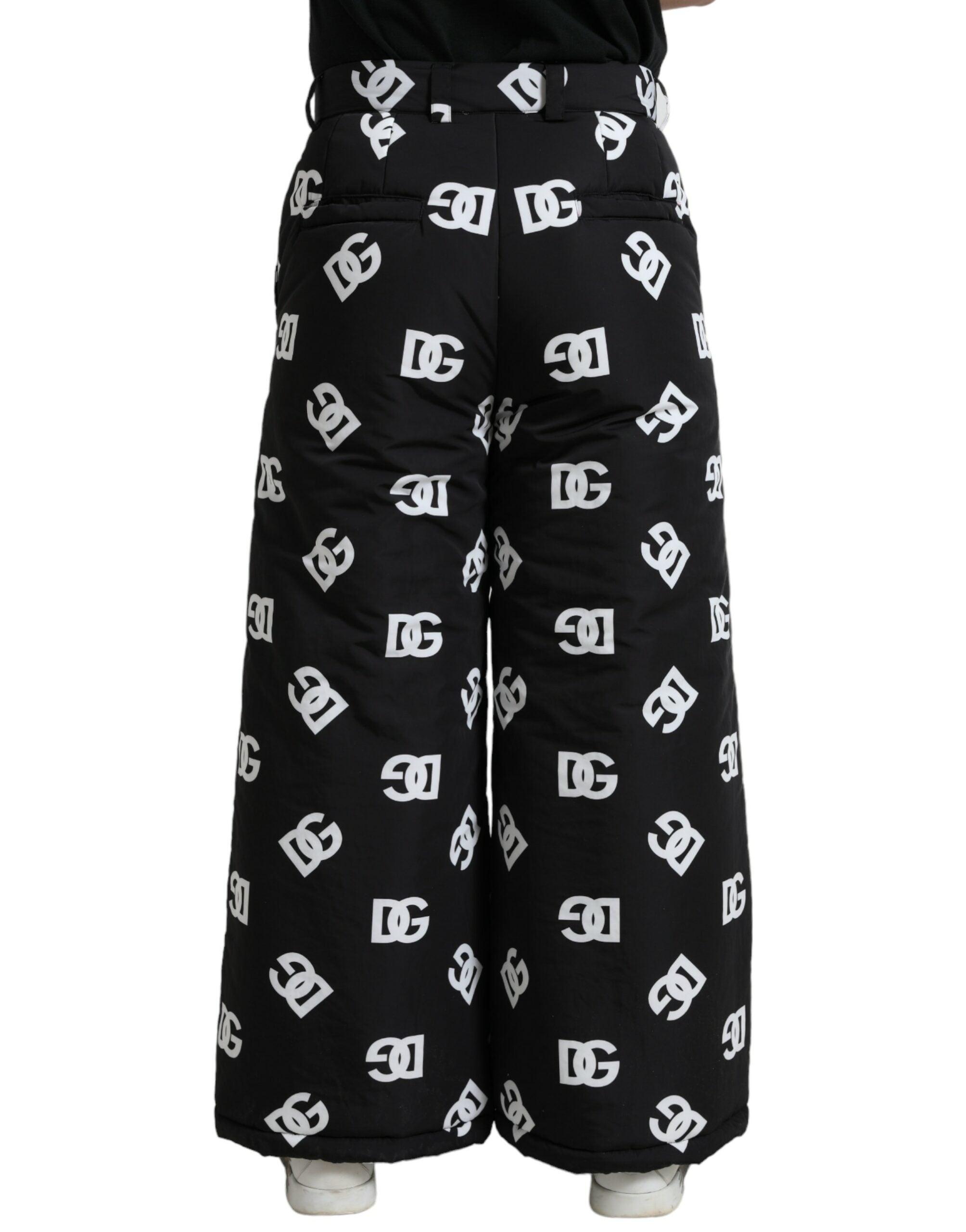 Dolce & Gabbana Schwarze Logo DG Print Hose mit weitem Bein