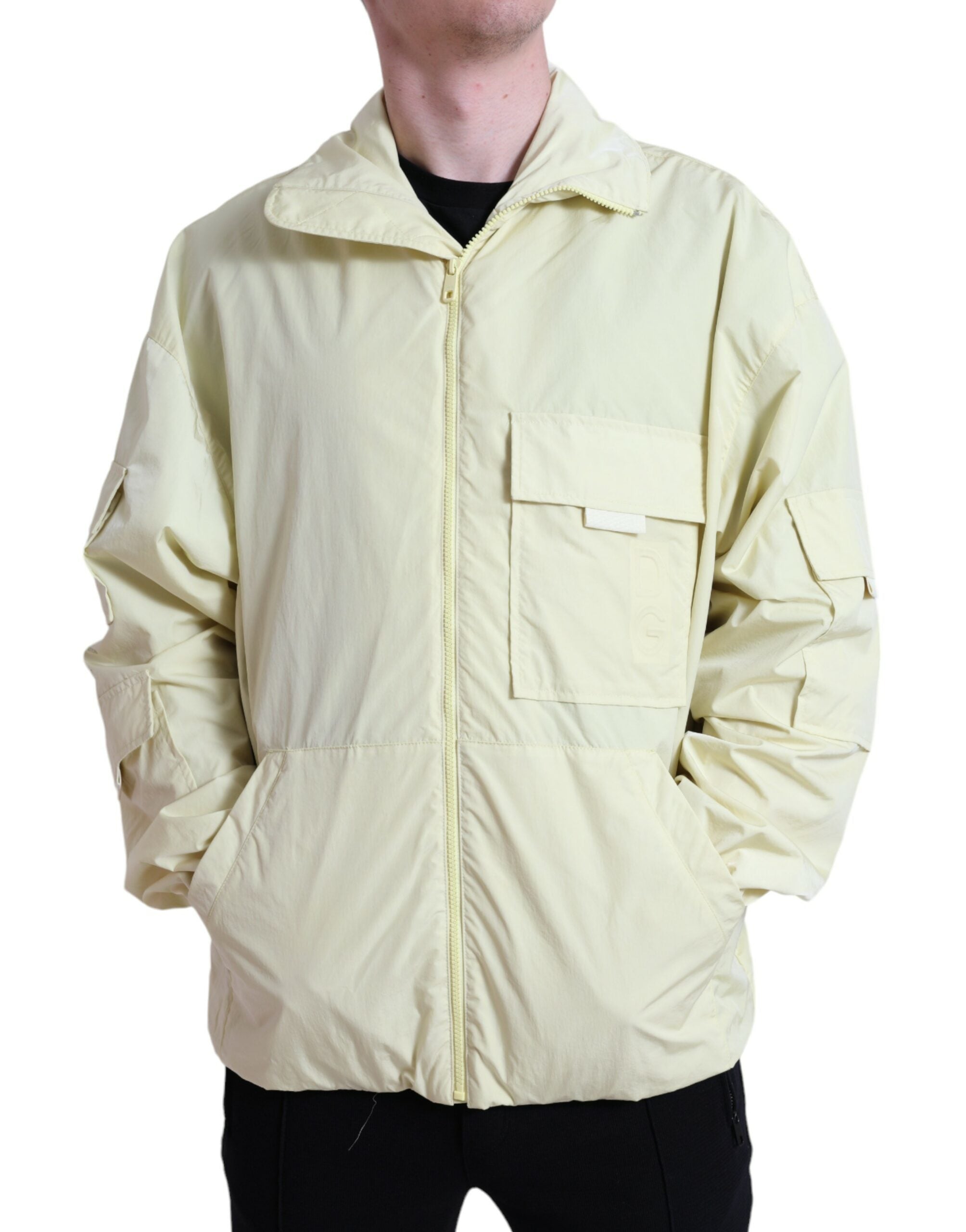 Dolce & Gabbana Gelbe Nylon-Parka-Jacke mit durchgehendem Reißverschluss