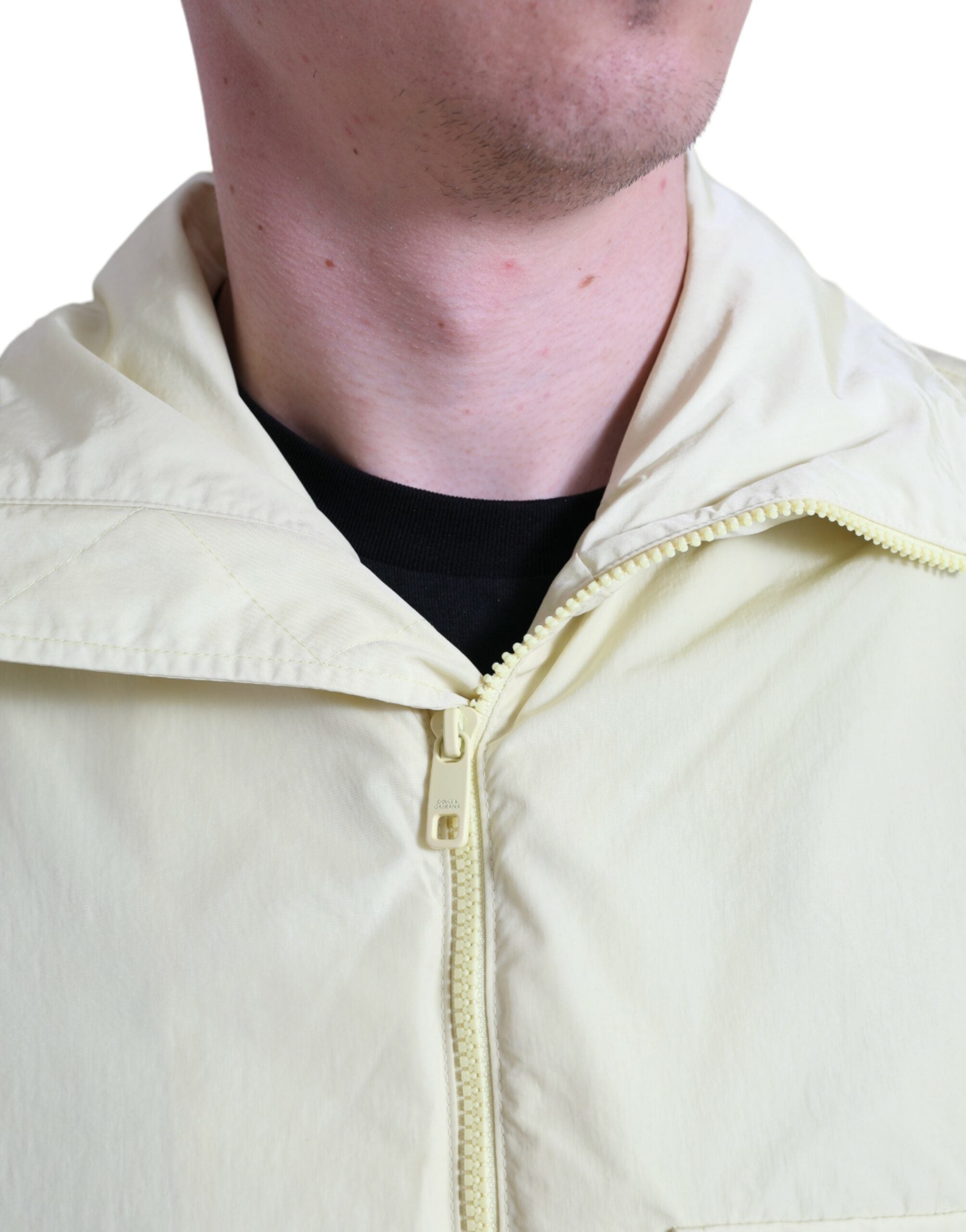Dolce & Gabbana Gelbe Nylon-Parka-Jacke mit durchgehendem Reißverschluss