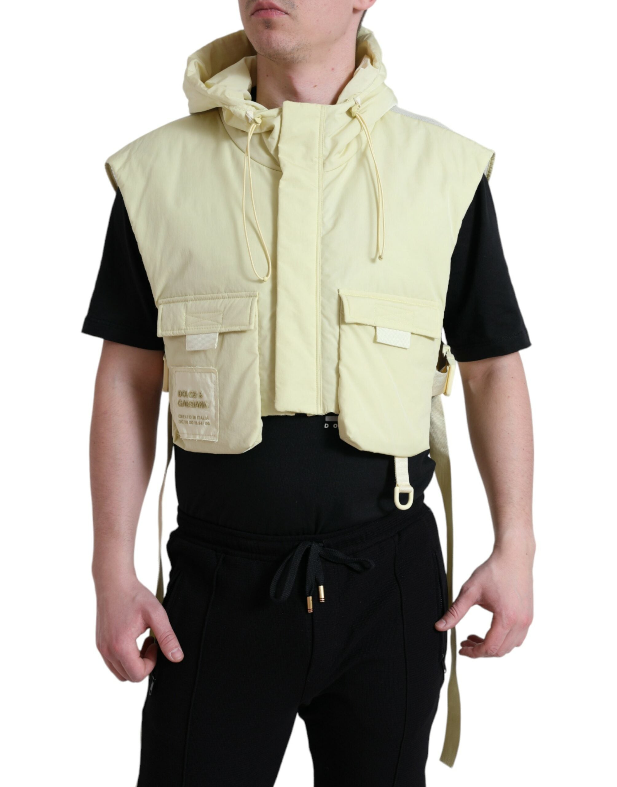 Dolce & Gabbana Gelbe Nylonweste mit Kapuze Sportswear Weste Jacke