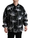 Dolce & Gabbana Black Floral Print Wool Bomber Jacket with Button Placket