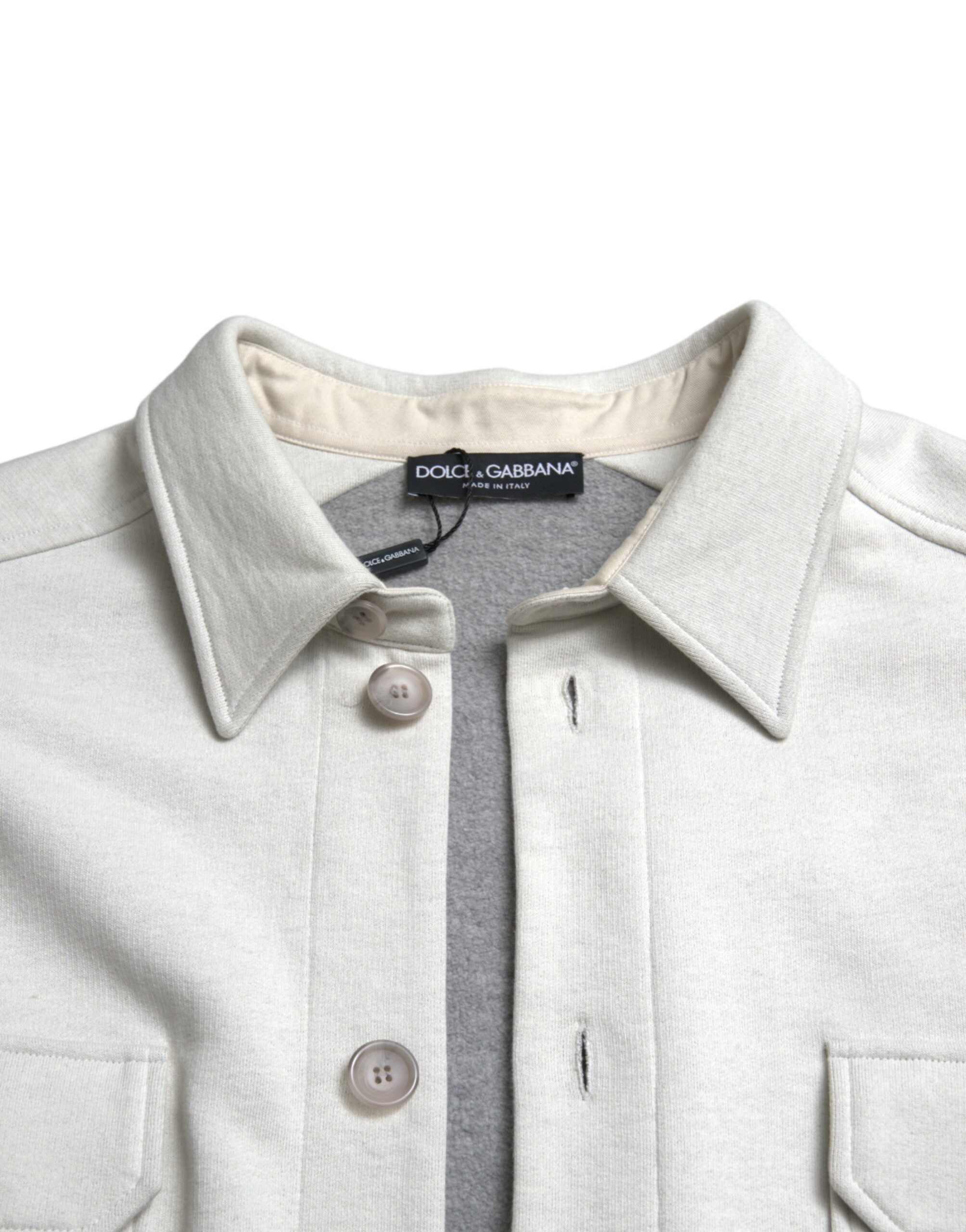 Dolce & Gabbana Grauer Baumwollkragenmantel mit Knopfleiste