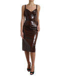 Dolce & Gabbana Brown Glossy Silk Sleeveless Bodycon Midi Dress