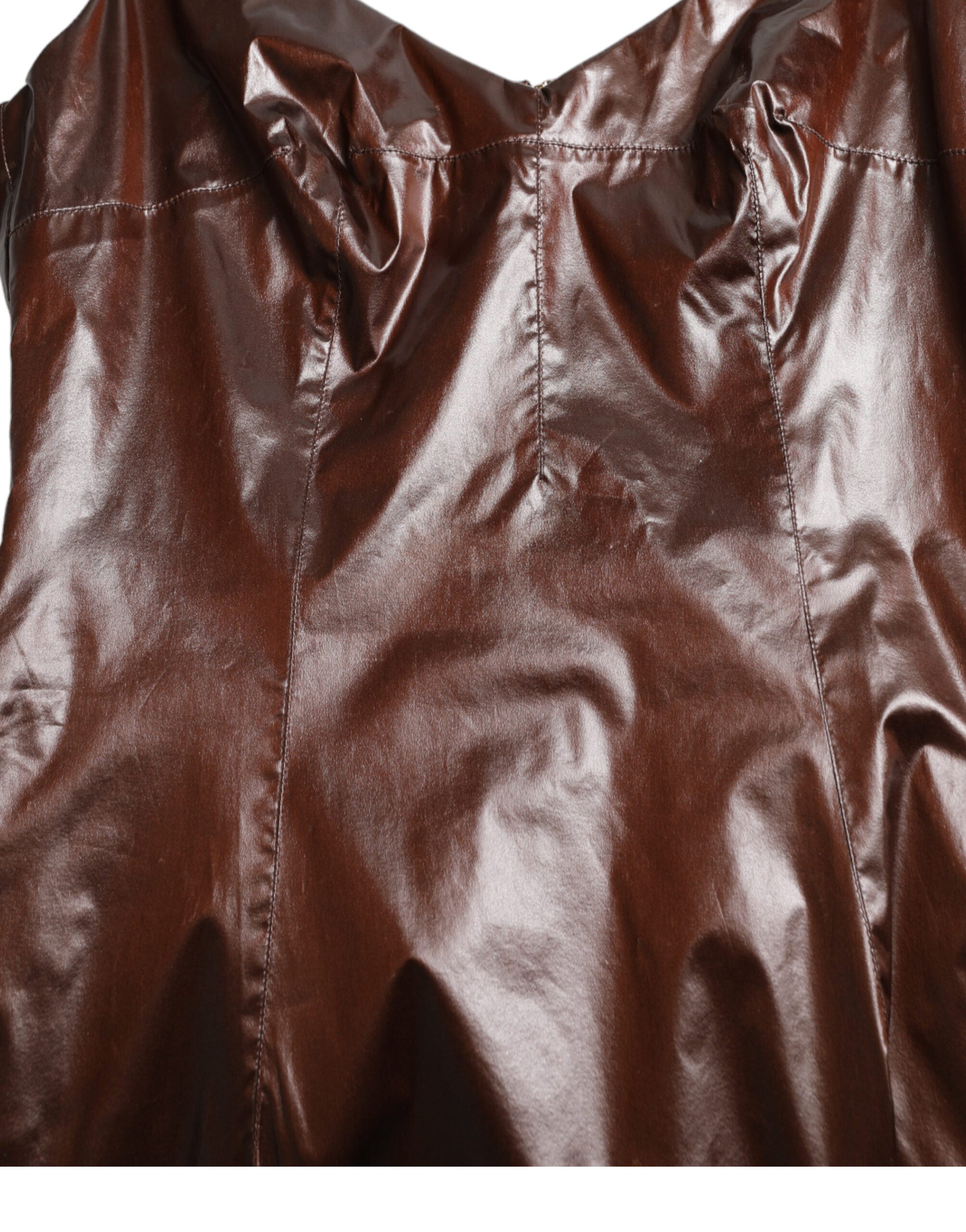 Dolce & Gabbana Brown Glossy Silk Sleeveless Bodycon Midi Dress