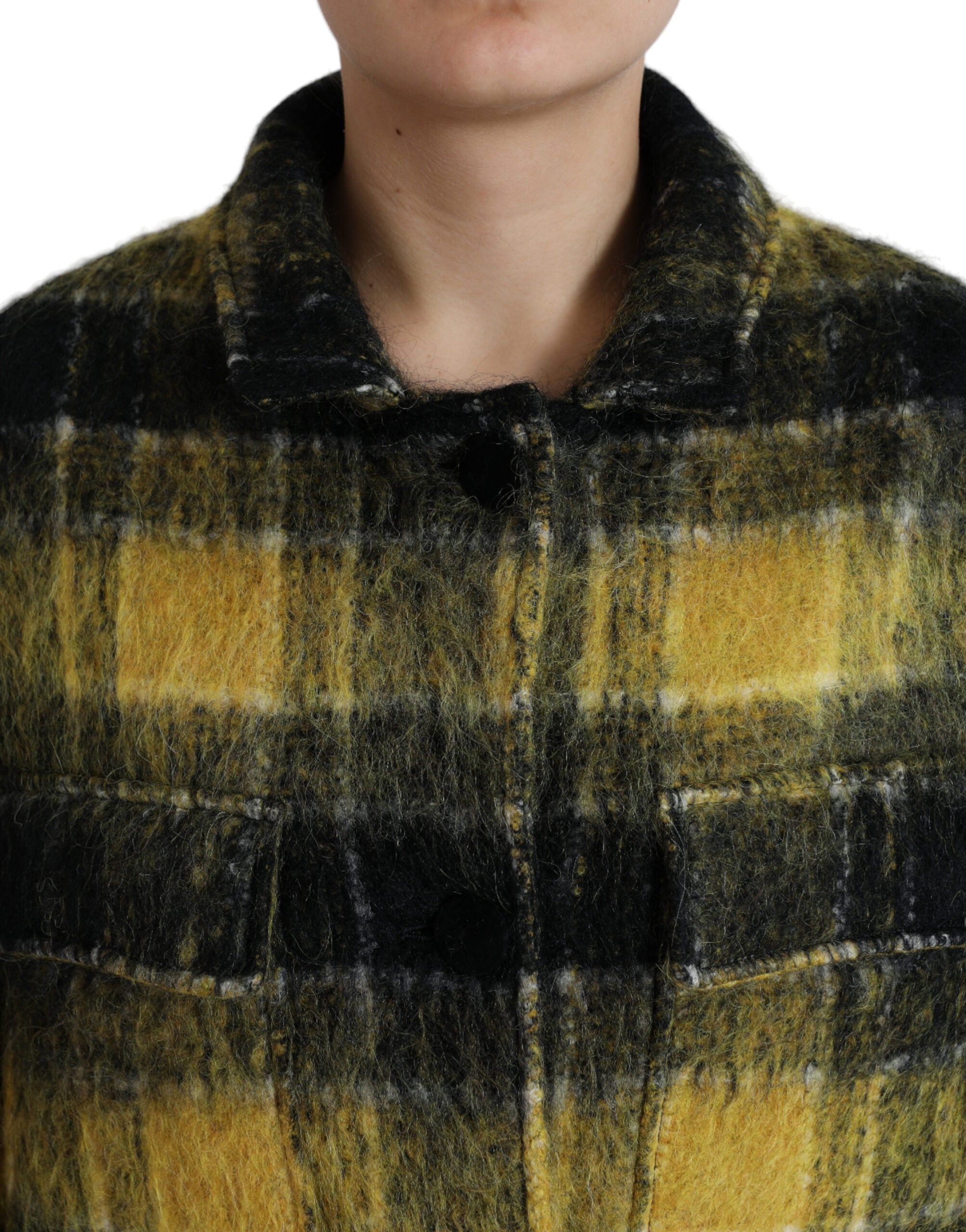 Dolce & Gabbana Gelber karierter Langarm Freizeitmantel Jacke