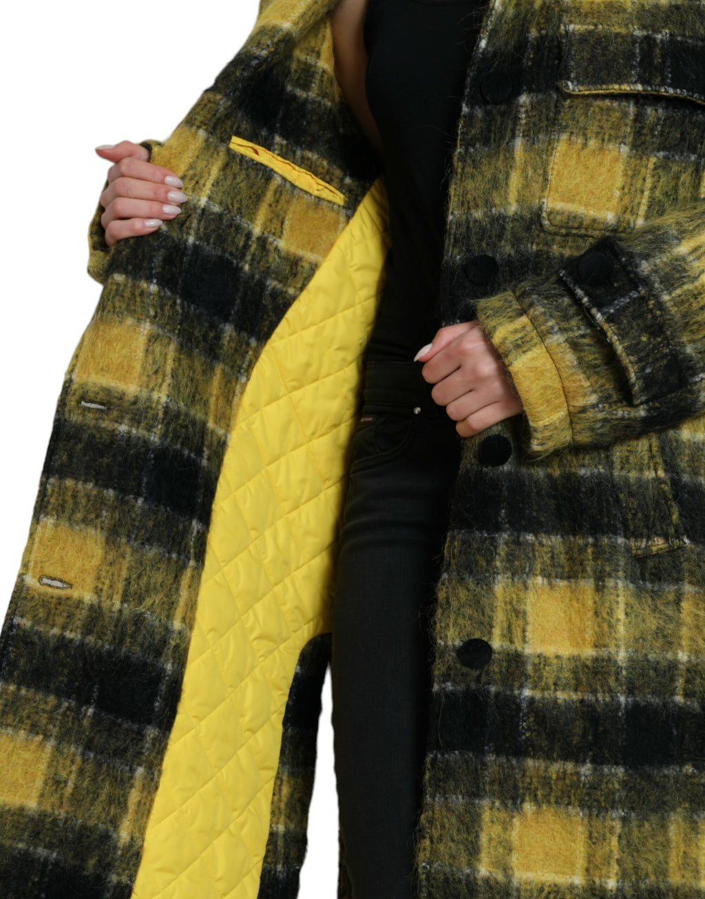 Dolce & Gabbana Gelber karierter Langarm Freizeitmantel Jacke
