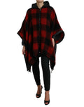Dolce & Gabbana Black Red Buffalo Check Poncho Jacket with Hood