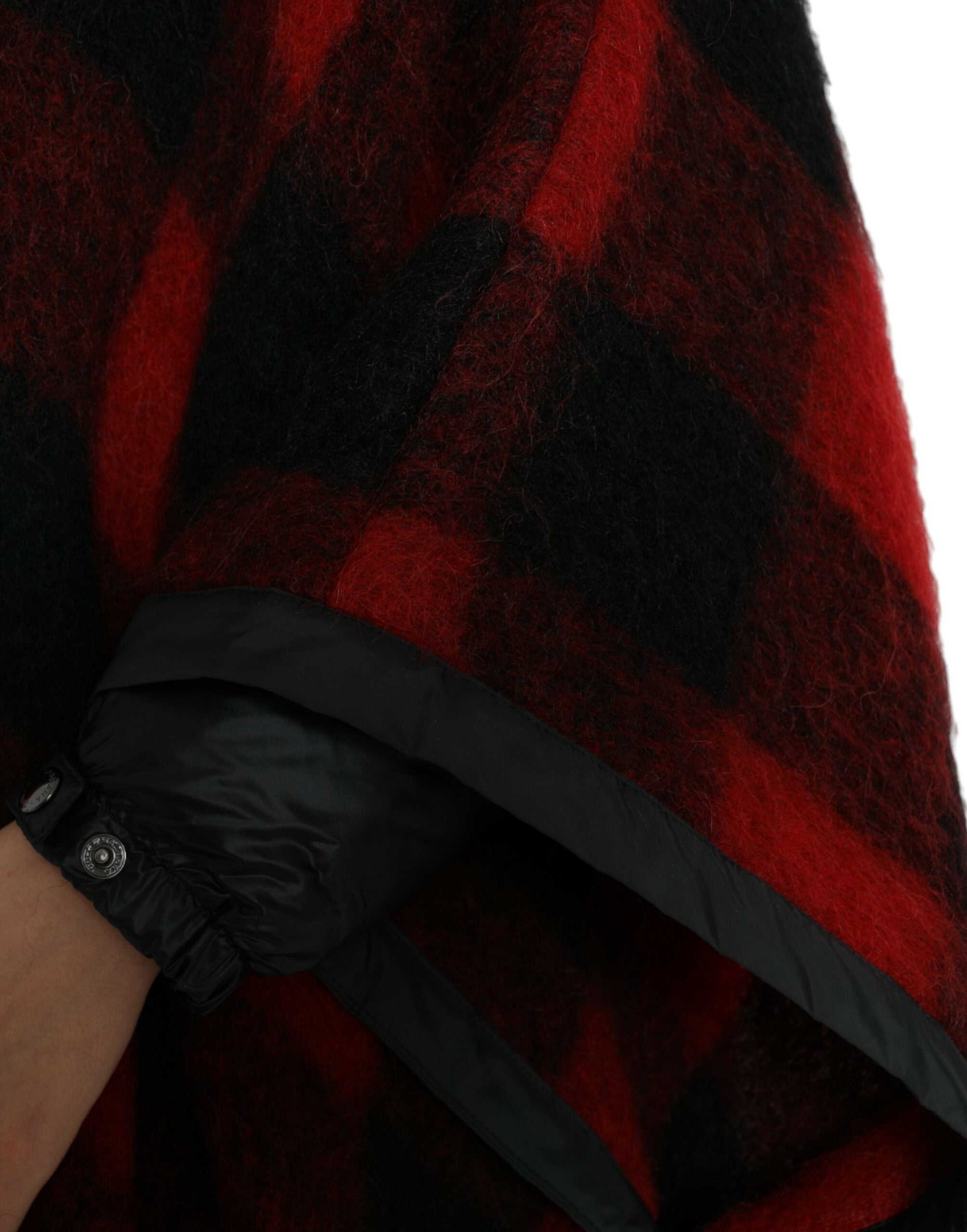 Dolce & Gabbana Black Red Buffalo Check Poncho Jacket with Hood