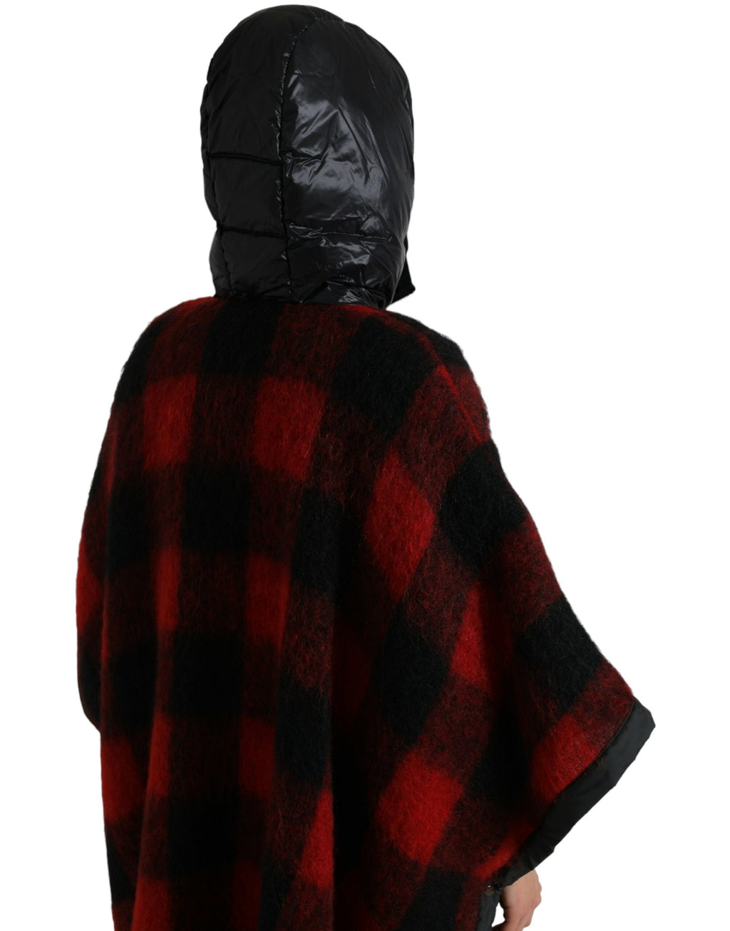 Dolce & Gabbana Black Red Buffalo Check Poncho Jacket with Hood