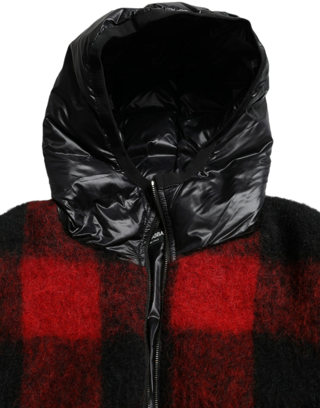 Dolce & Gabbana Black Red Buffalo Check Poncho Jacket with Hood