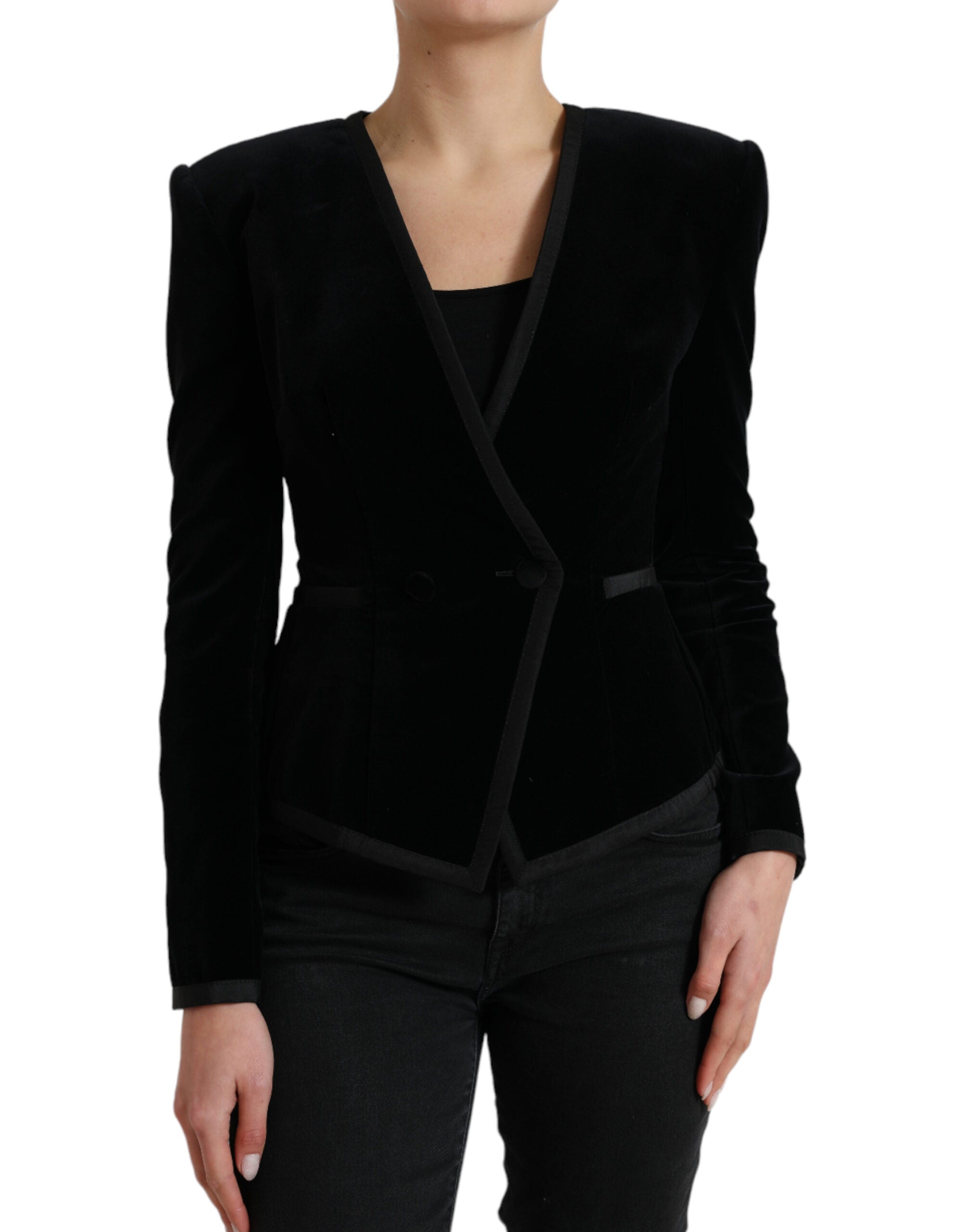 Dolce & Gabbana Zweireihige Jacke aus schwarzem Baumwollsamt