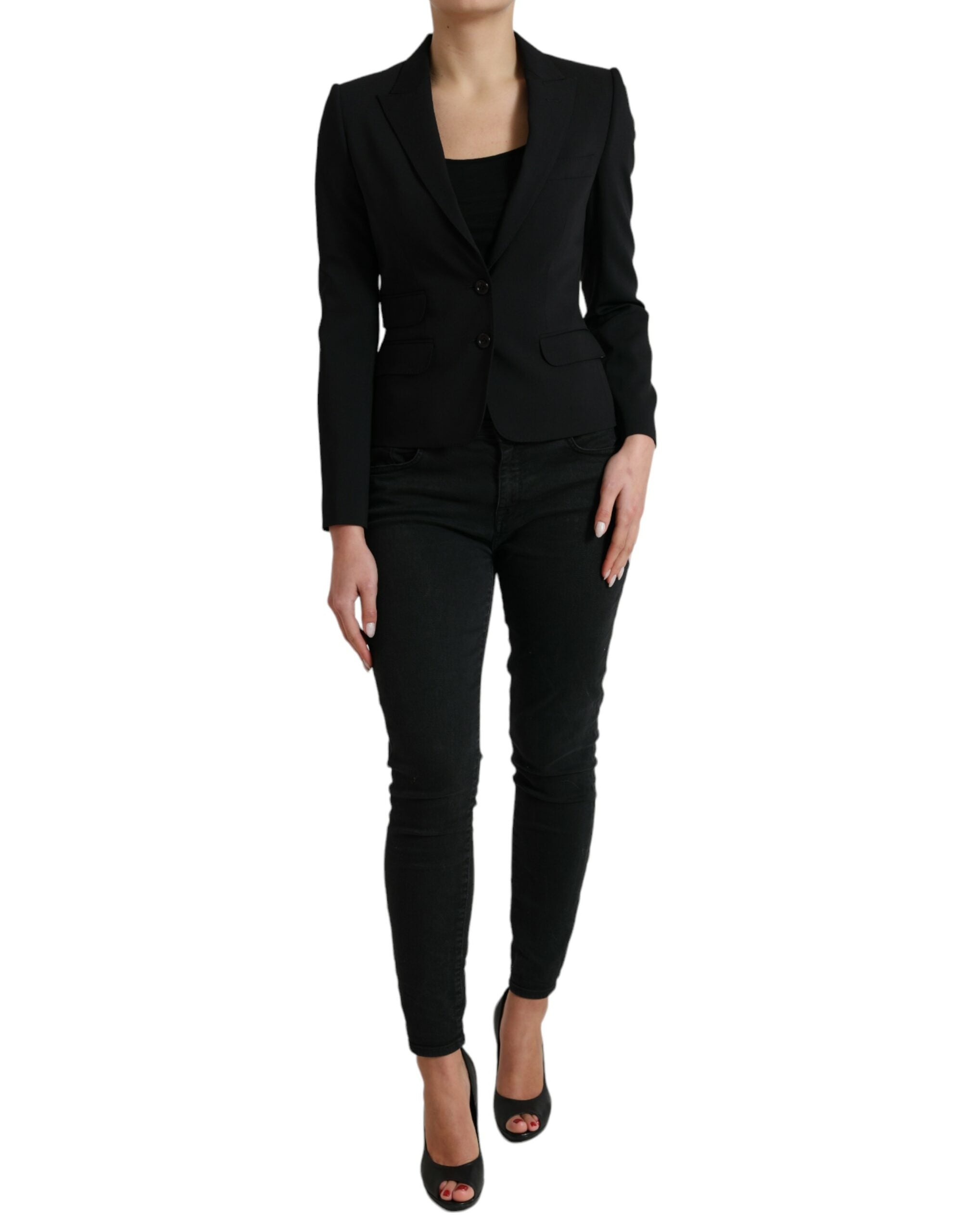 Dolce & Gabbana Schwarzer einreihiger Blazermantel aus Wolle Jacke