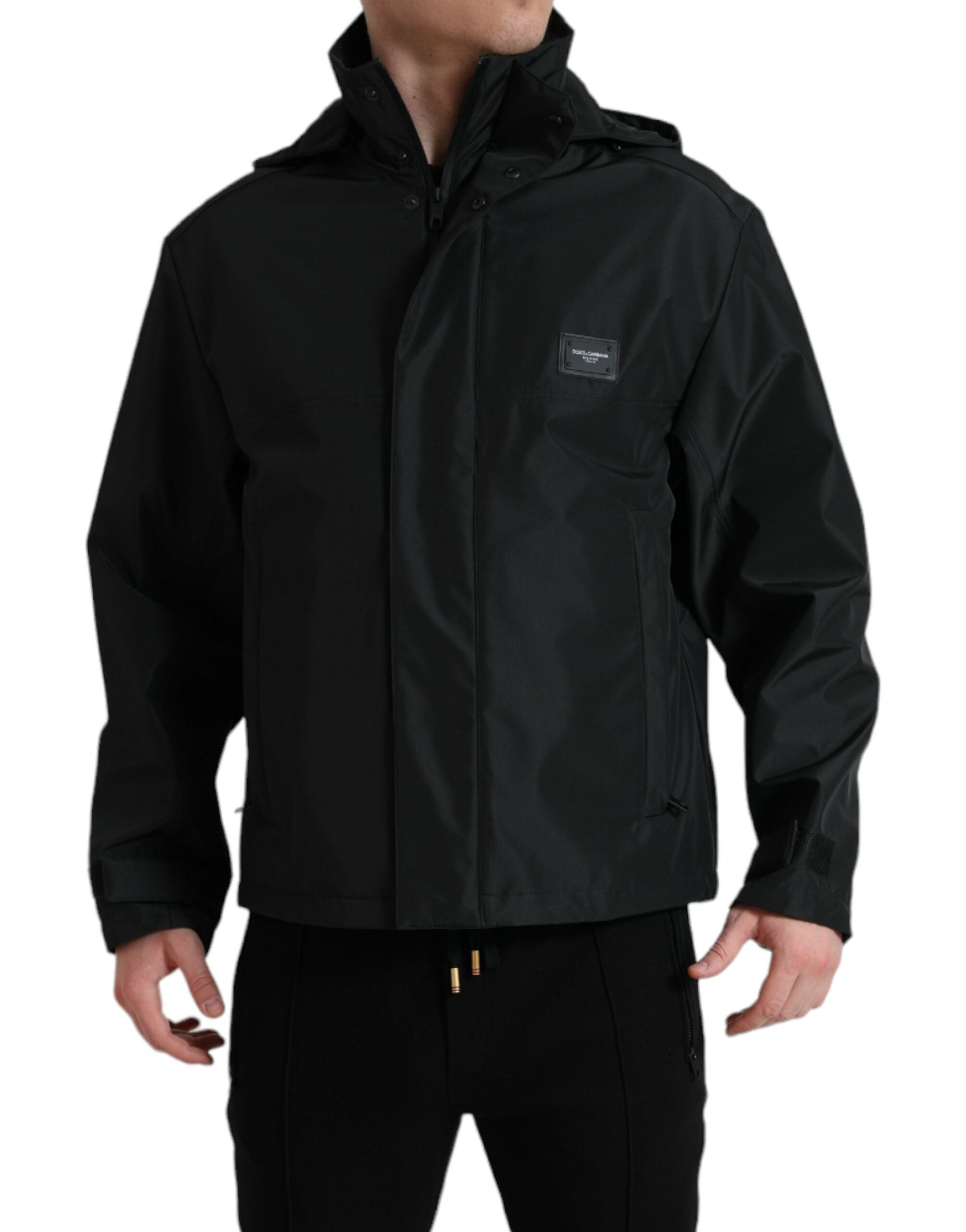 Dolce & Gabbana Schwarze Polyester-Logo-Plakette Kapuzenjacke