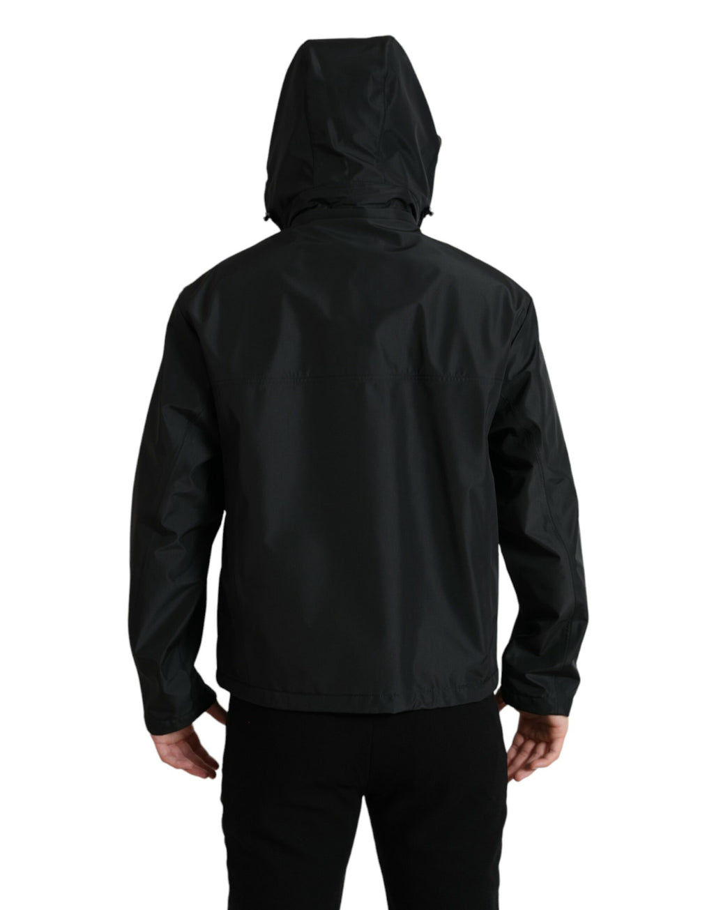 Dolce & Gabbana Schwarze Polyester-Logo-Plakette Kapuzenjacke