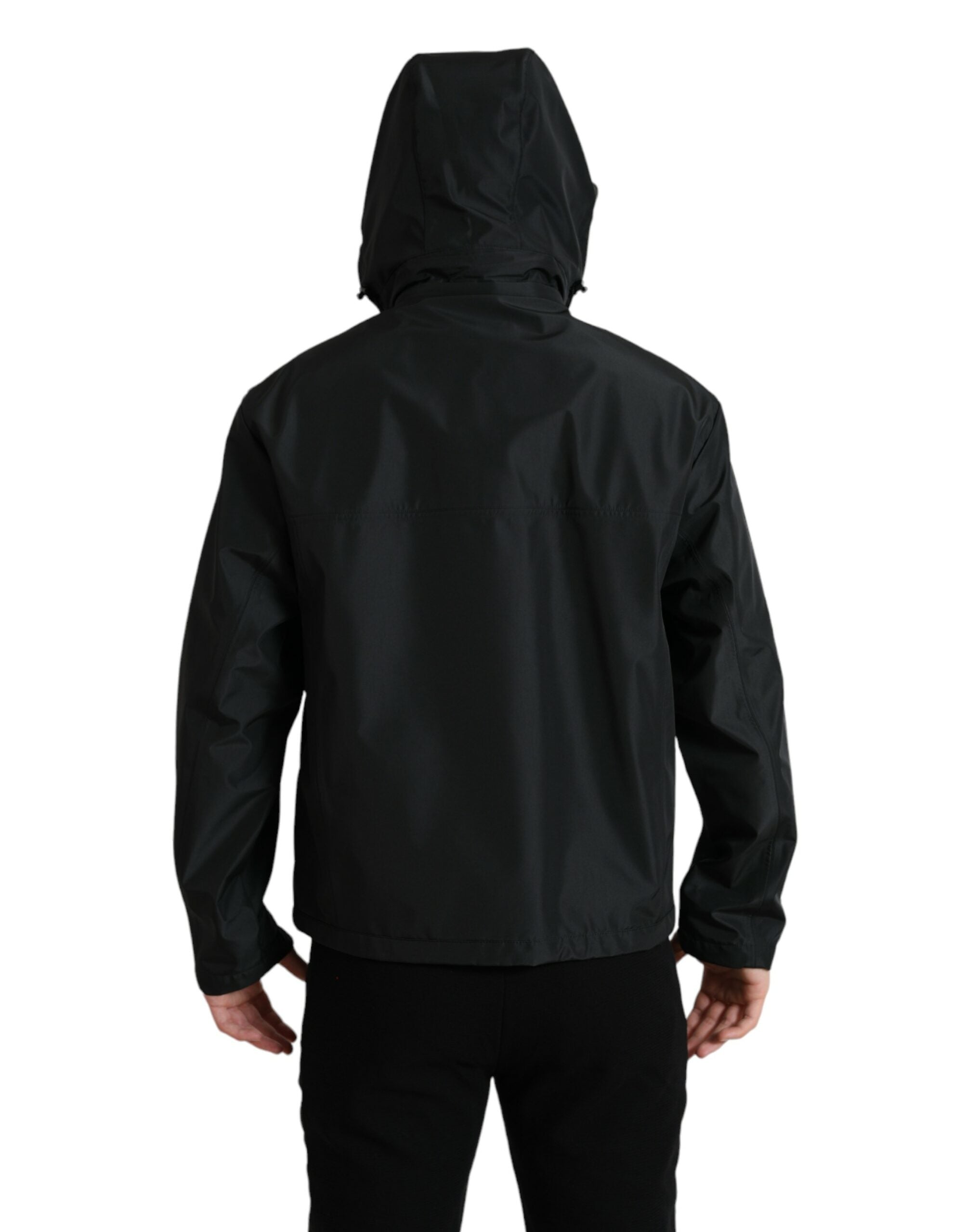 Dolce & Gabbana Schwarze Polyester-Logo-Plakette Kapuzenjacke