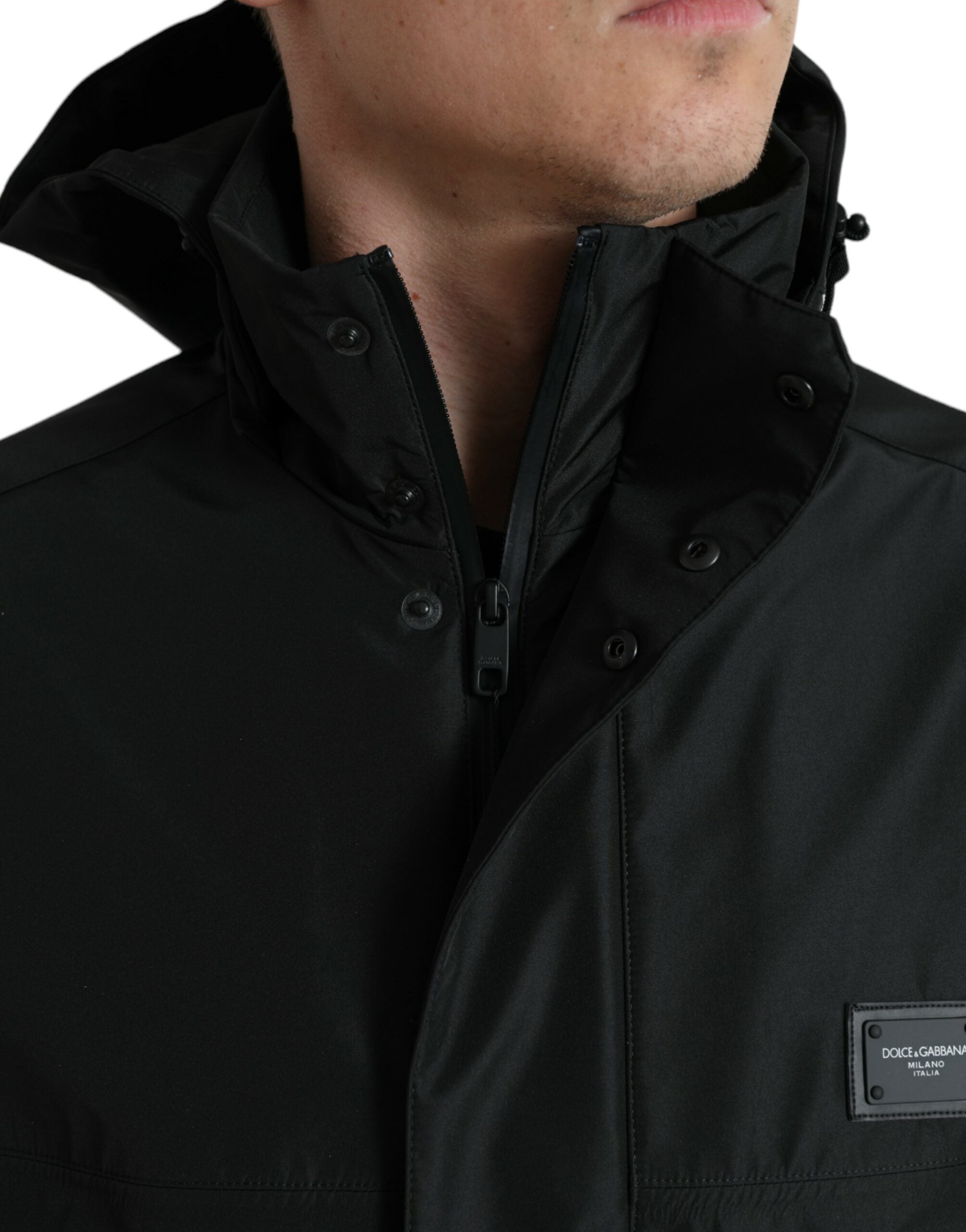 Dolce & Gabbana Schwarze Polyester-Logo-Plakette Kapuzenjacke
