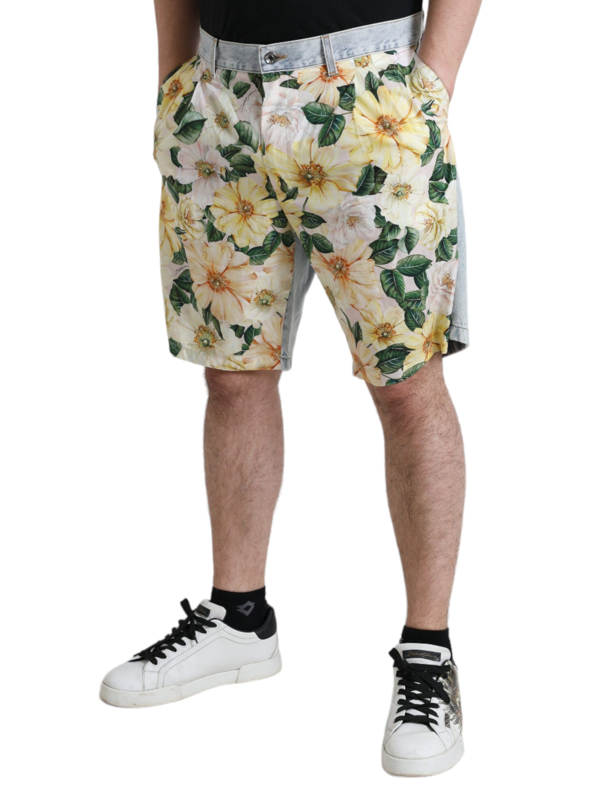 Dolce & Gabbana Multicolor Floral Denim Bermuda Shorts