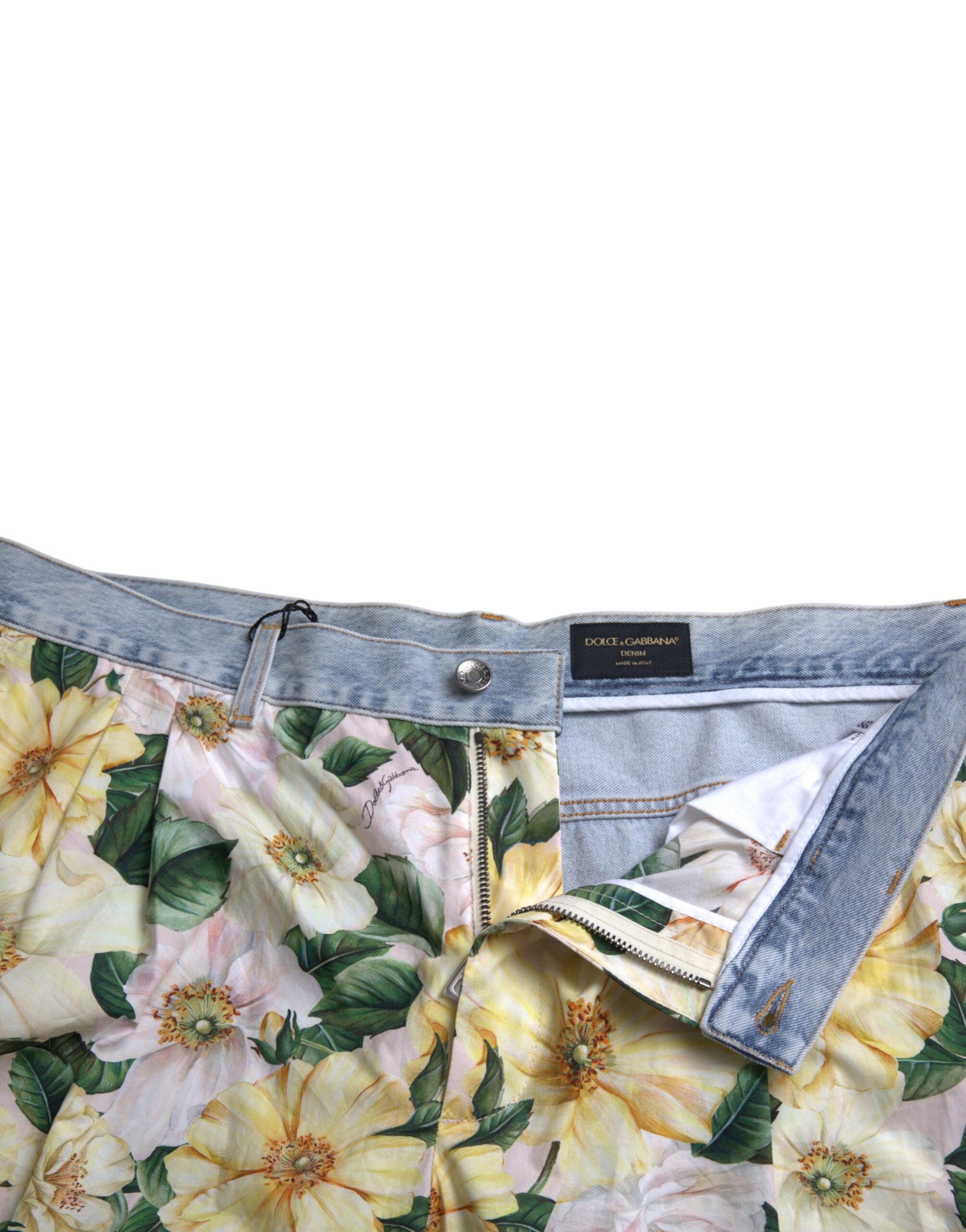 Dolce & Gabbana Multicolor Floral Denim Bermuda Shorts