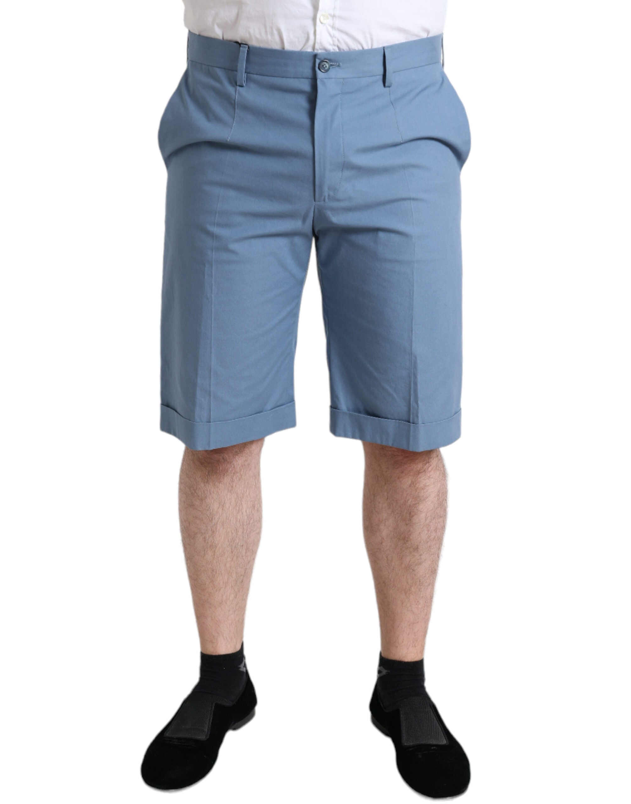 Dolce & Gabbana Men's Sky Blue Cotton Bermuda Shorts with Folded Hem