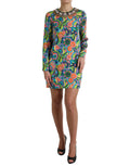 Dolce & Gabbana Multicolor Geometric Print Silk Crystal Midi Dress