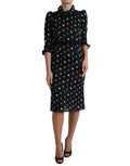 Dolce & Gabbana Black Polka Dot Ruffled Cotton Midi Dress