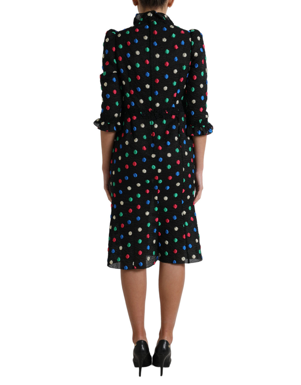Dolce & Gabbana Black Polka Dot Ruffled Cotton Midi Dress