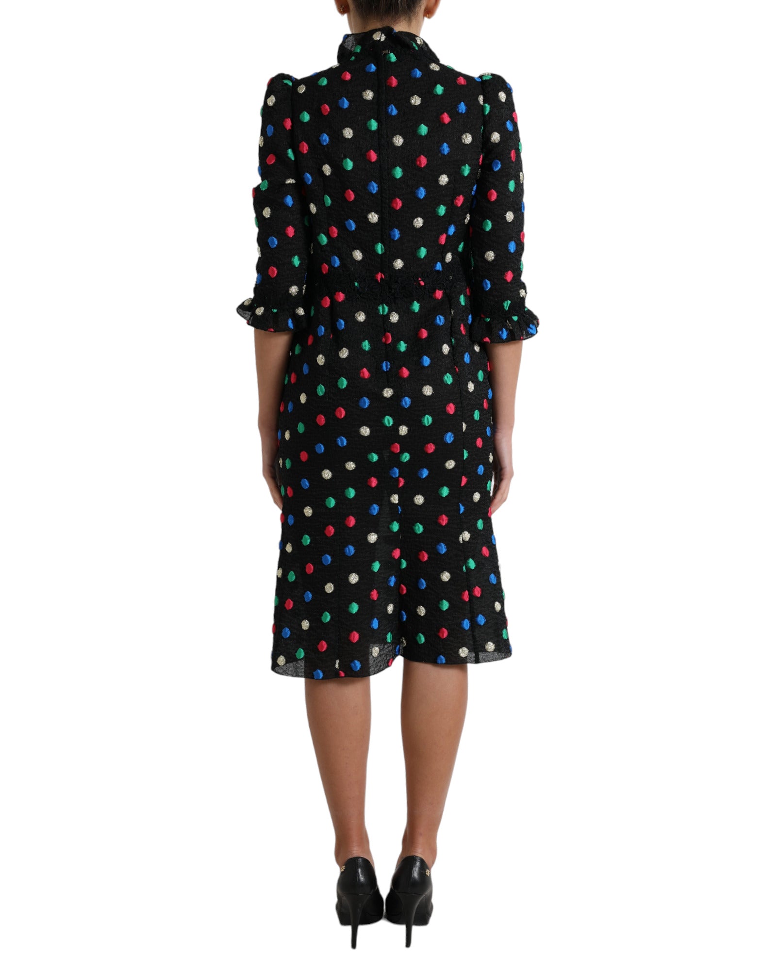 Dolce & Gabbana Black Polka Dot Ruffled Cotton Midi Dress