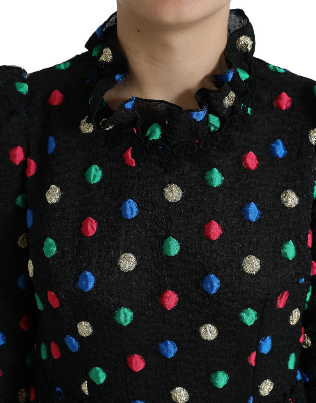 Dolce & Gabbana Black Polka Dot Ruffled Cotton Midi Dress