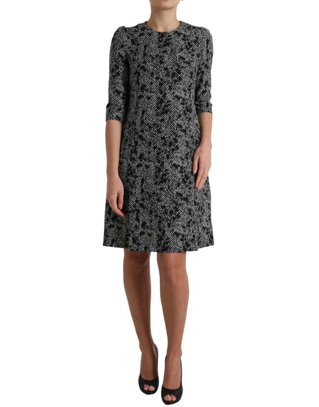 Dolce & Gabbana Schwarzes Chevron-Polyester-Shift-Minikleid