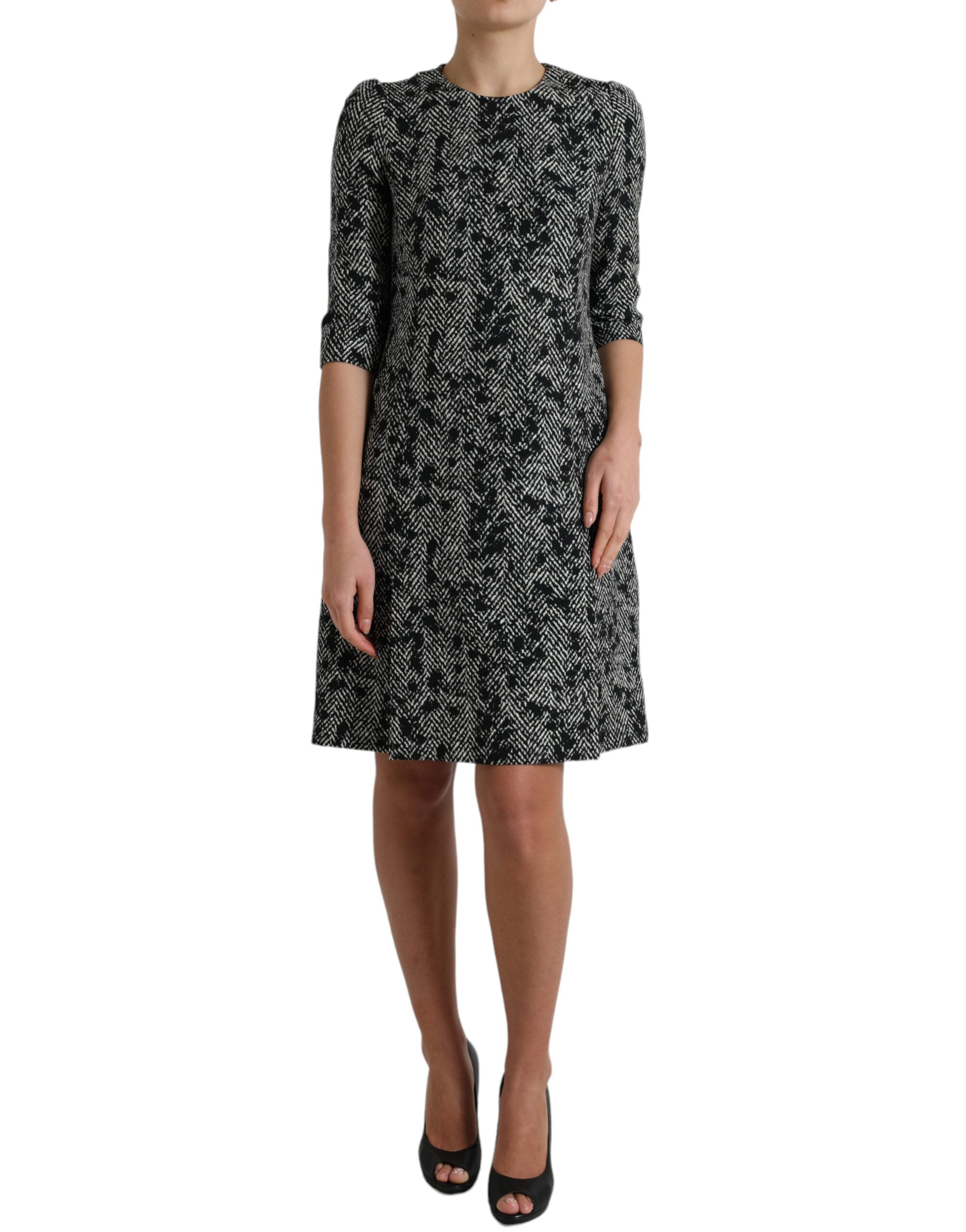 Dolce & Gabbana Schwarzes Chevron-Polyester-Shift-Minikleid
