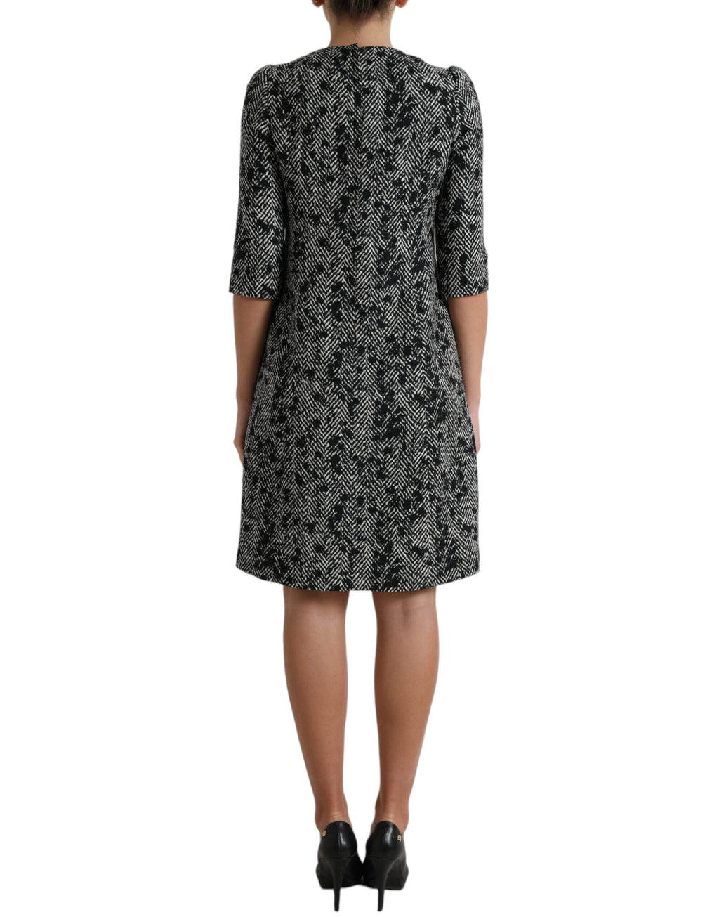 Dolce & Gabbana Schwarzes Chevron-Polyester-Shift-Minikleid