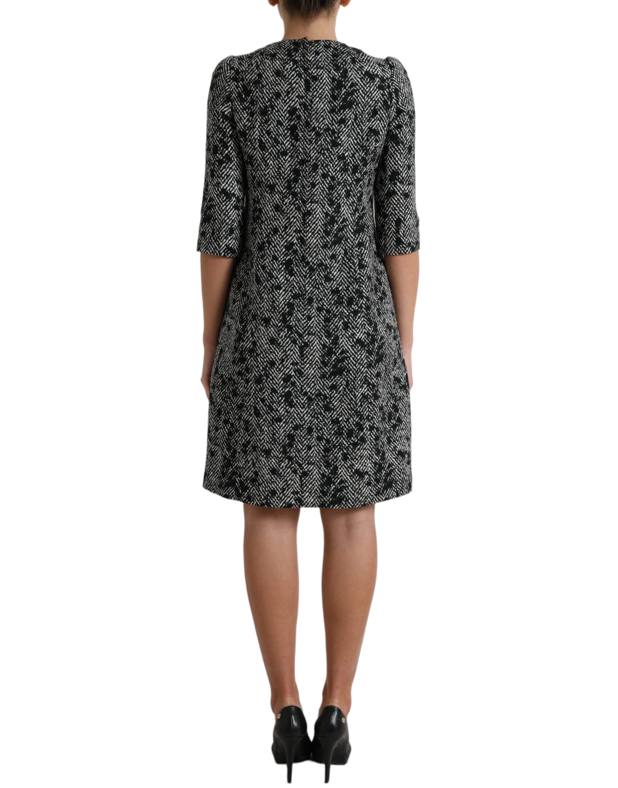 Dolce & Gabbana Schwarzes Chevron-Polyester-Shift-Minikleid