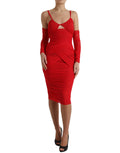 Dolce & Gabbana Rotes Nylon Stretch Midikleid mit Ausschnitt