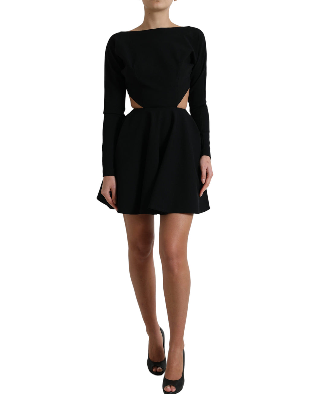 Dolce & Gabbana Black Viscose Mini Dress with Long Sleeves and Cut-Out Detail