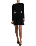 Dolce & Gabbana Black Viscose Mini Dress with Long Sleeves and Cut-Out Detail