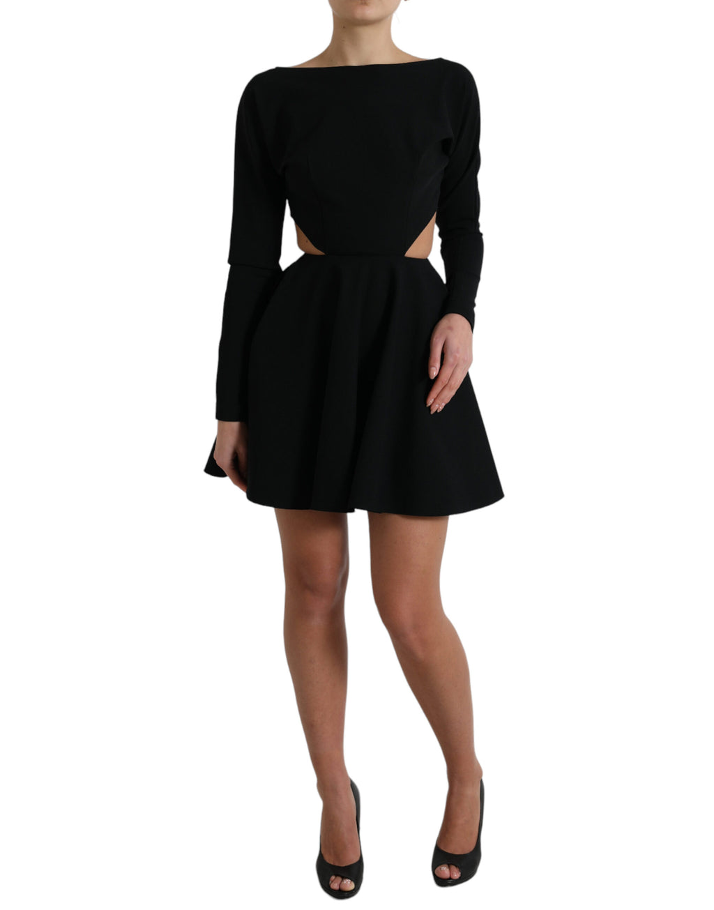 Dolce & Gabbana Black Viscose Mini Dress with Long Sleeves and Cut-Out Detail
