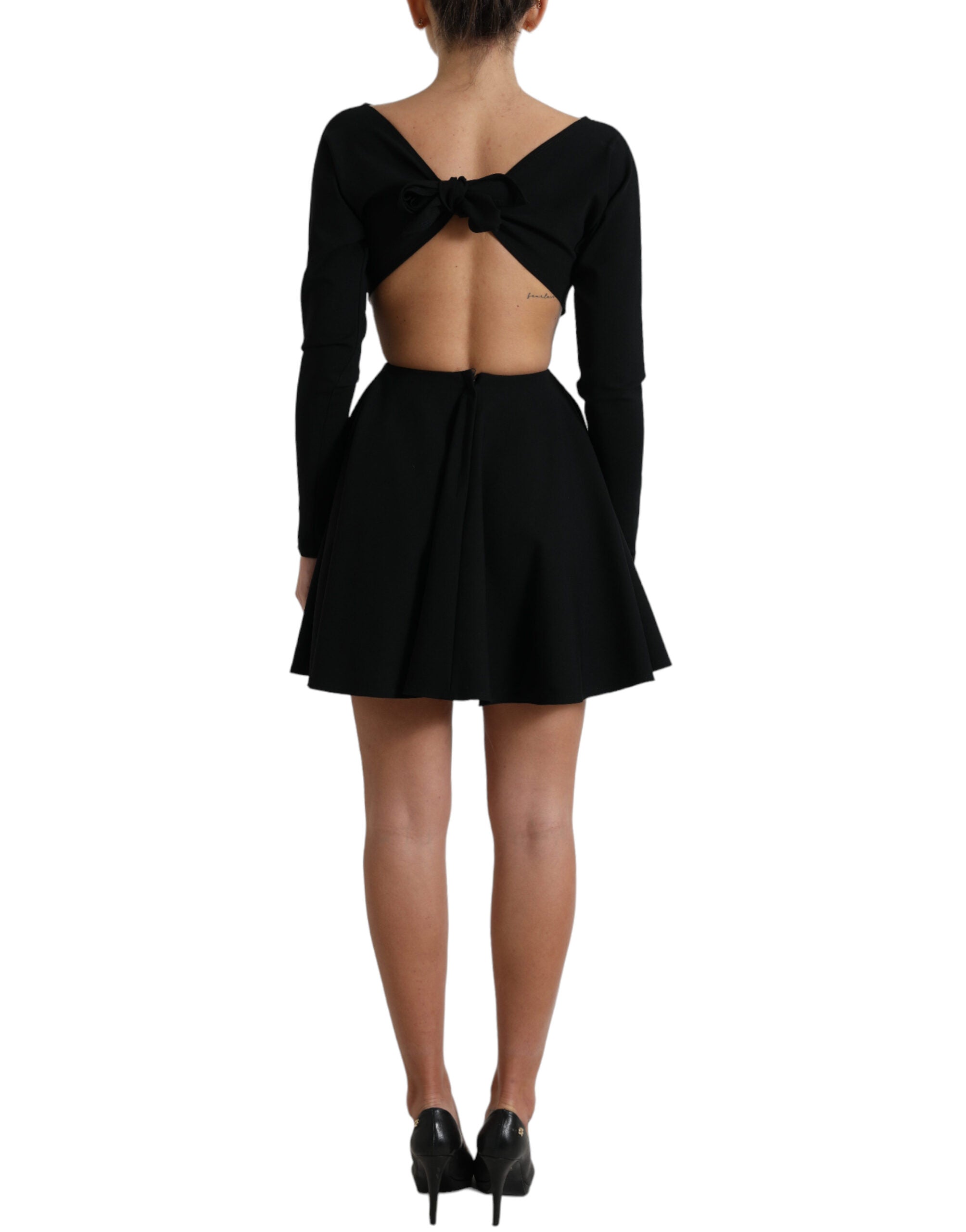Dolce & Gabbana Black Viscose Mini Dress with Long Sleeves and Cut-Out Detail