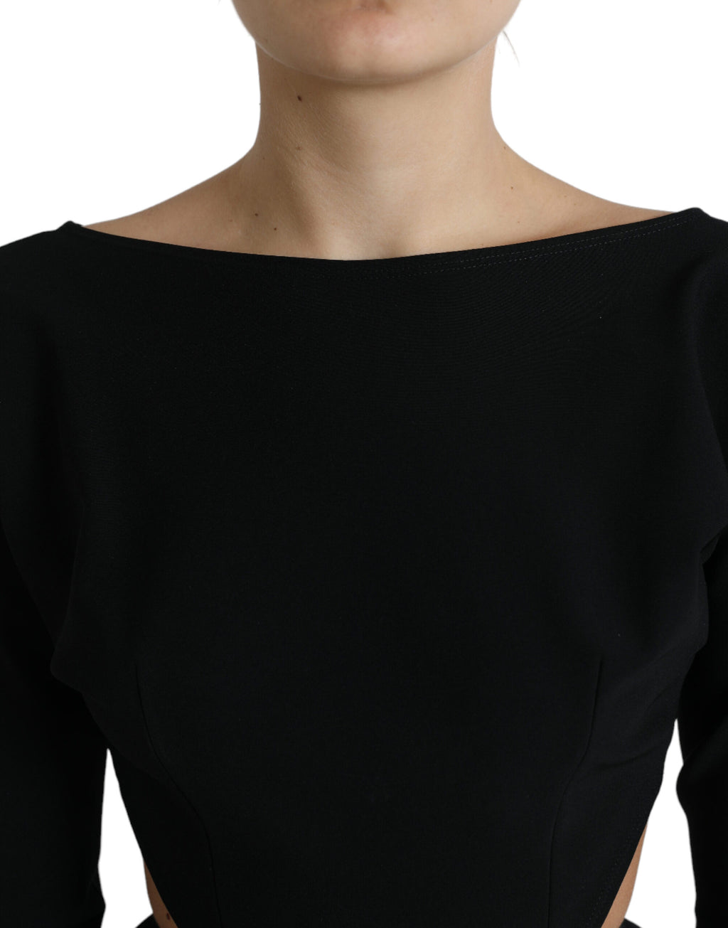Dolce & Gabbana Black Viscose Mini Dress with Long Sleeves and Cut-Out Detail