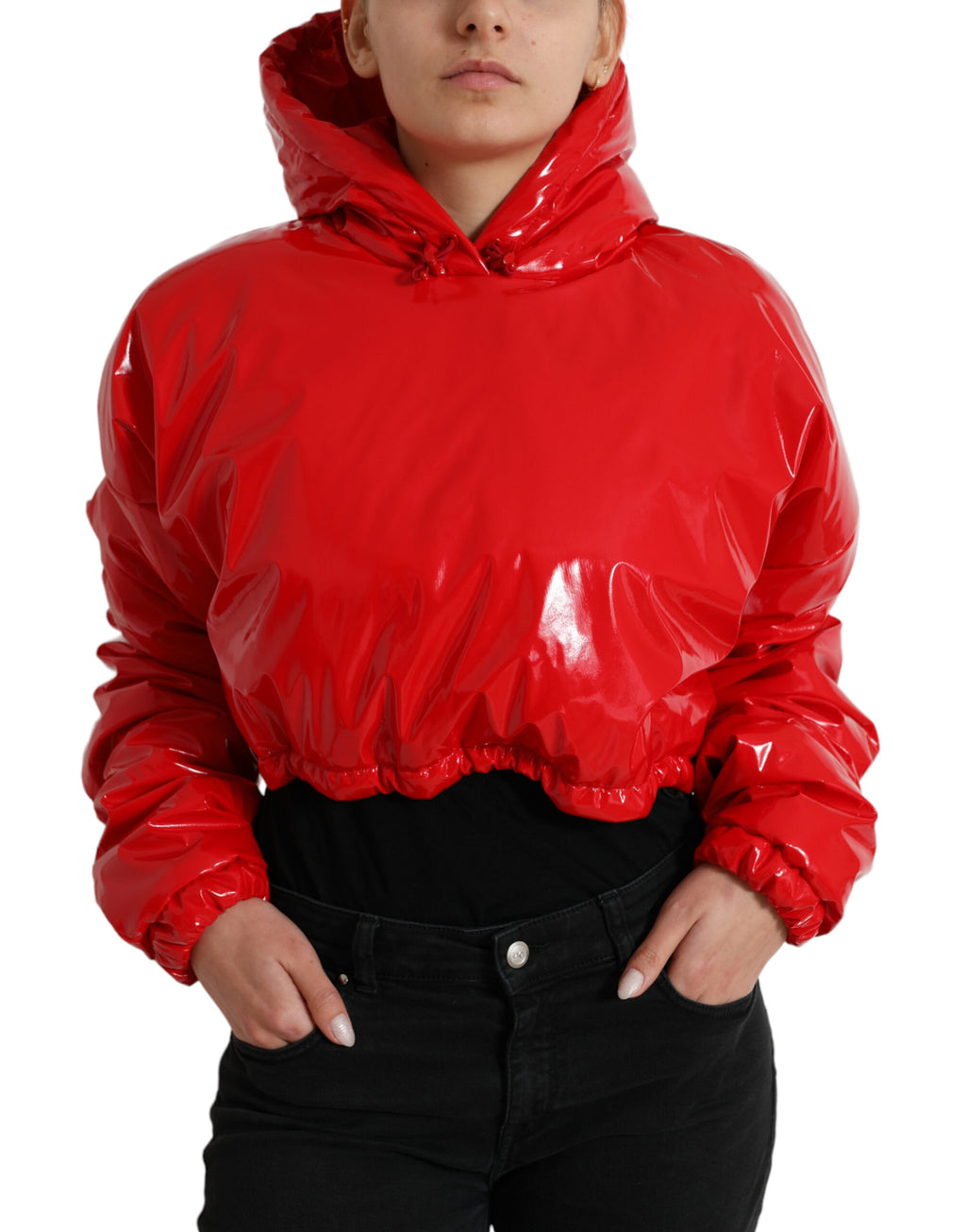 Dolce & Gabbana Glossy Red Hooded Short Coat Jacket