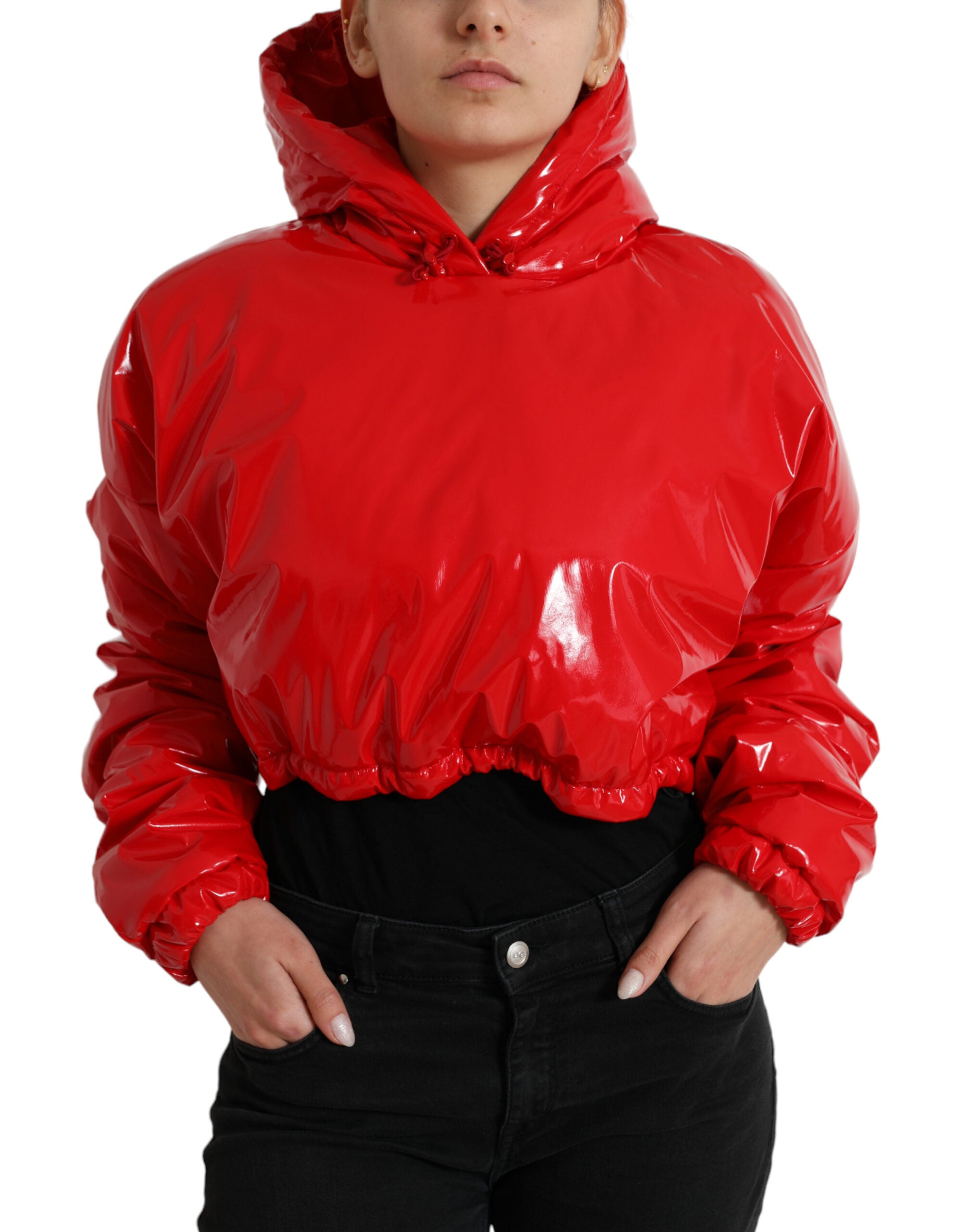 Dolce & Gabbana Glossy Red Hooded Short Coat Jacket