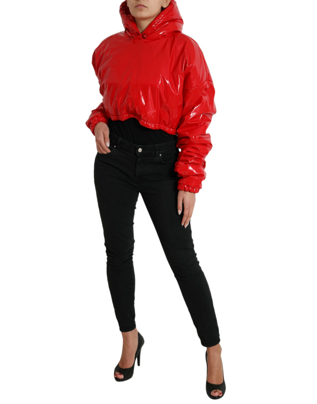 Dolce & Gabbana Glossy Red Hooded Short Coat Jacket